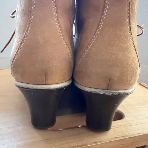 Timberland Size 8.5 M Tan Leather Lace-Up Wedge Heel Ankle Bootie Boots Shoes - Picture 7 of 16